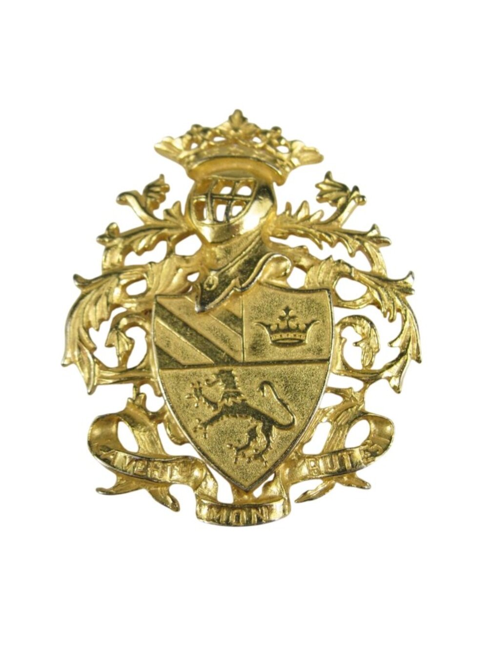 Vintage Ben Amun Gold Tone Brooch Pin Victoria Crown Arms Shield Statement